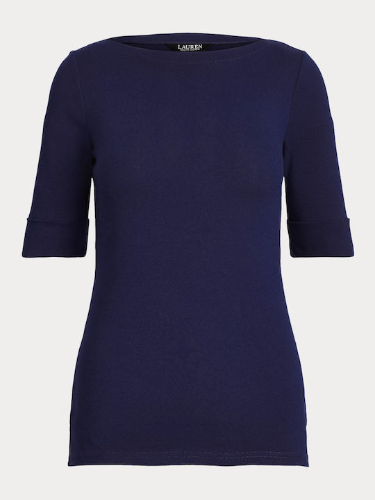 Judy Women's Blouse Cotton with 3/4 Sleeve & Boat Neckline Navy