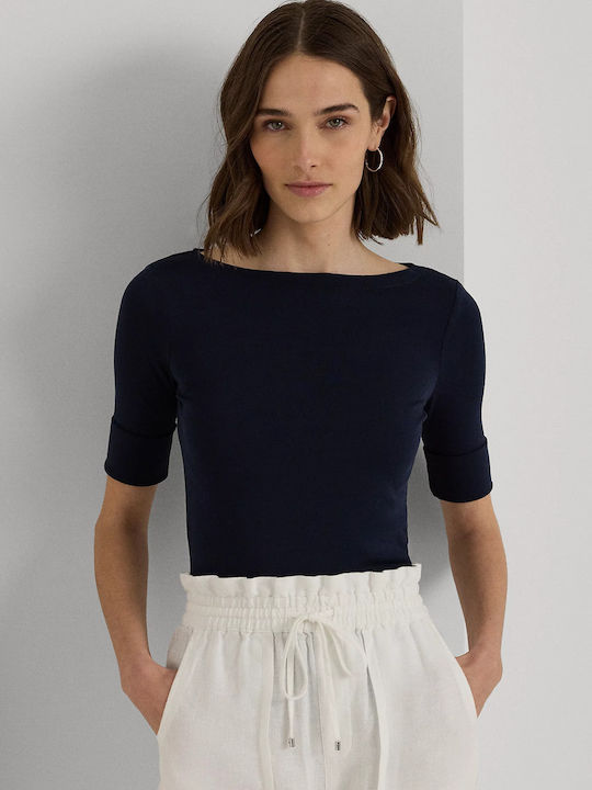 Judy Women's Blouse Cotton with 3/4 Sleeve & Boat Neckline Navy