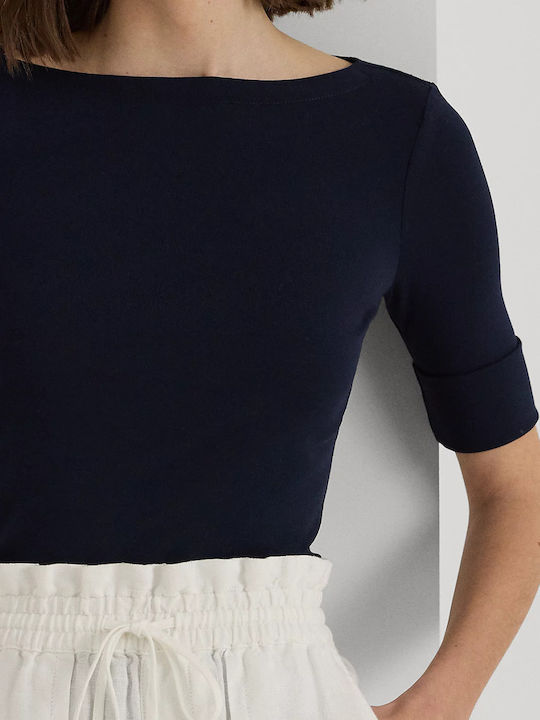 Judy Women's Blouse Cotton with 3/4 Sleeve & Boat Neckline Navy