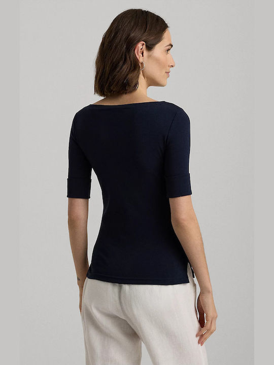 Judy Women's Blouse Cotton with 3/4 Sleeve & Boat Neckline Navy