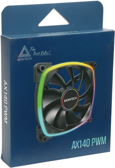 Montech AX140 Ventilator Pentru Carcasă (1600rpm / 90.5cfm) cu Iluminare ARGB și Conexiune 4-Pin PWM