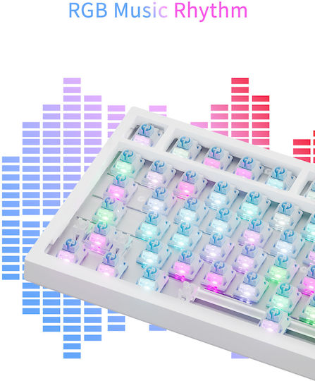 Ajazz AK820 Pro Hot-Swap Ασύρματο Gaming Μηχανικό Πληκτρολόγιο 75% με Flying Fish διακόπτες και RGB φωτισμό (Αγγλικό US) White/Purple