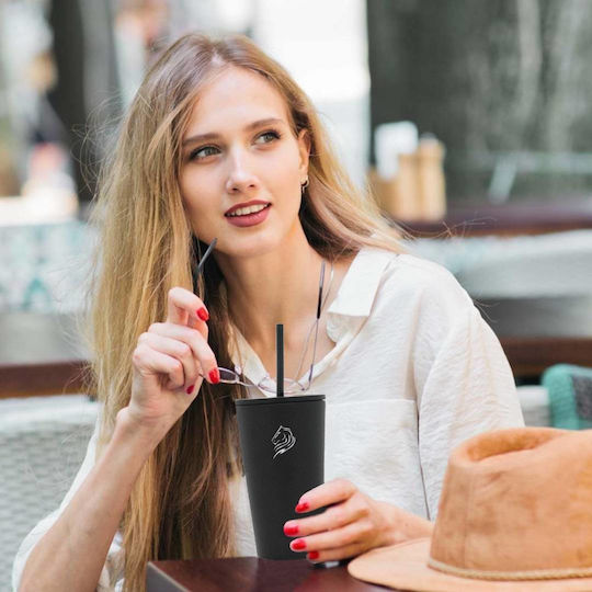 Cool'NMore Ποτήρι Θερμός Ανοξείδωτο BPA Free 350ml Μαύρο με Καλαμάκι και Επιστόμιο