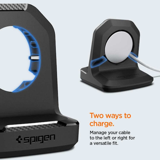 Spigen Rugged Armor Stand Ladegerät für Apple Watch Ultra2/Ultra 9/8/7/6/5/SE/4/3/2/1 Schwarzς