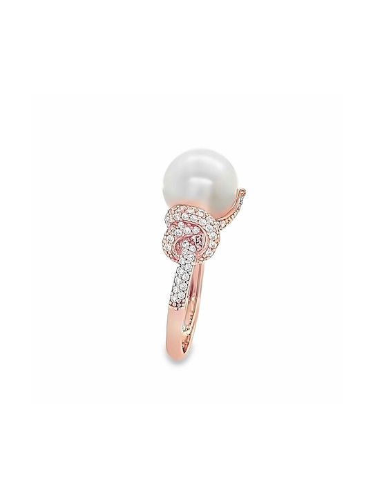 Xryseio Women's Ring with Pearls & Zircon from Rose Gold 14K