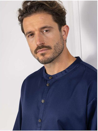 Le Nouveau Chef Bluse Koch Baumwolle Herren Blau mit Kurzärmelig