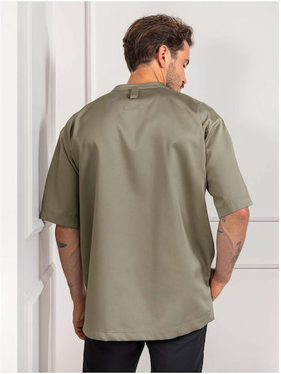 Le Nouveau Chef Rashguard Bucătar Bumbac Bărbat Kaki cu Mâneci scurte