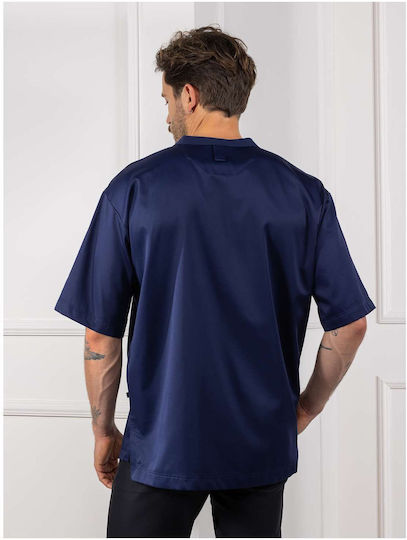 Le Nouveau Chef Bluse Koch Baumwolle Herren Blau mit Kurzärmelig