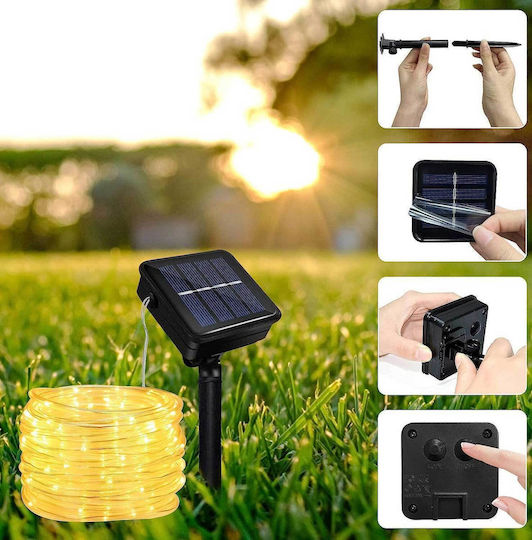 Jimacro Slrl Outdoor Solar Light Led Rope Christmas Light Tube Warm White Battery 100 Light Bulbs Programmable 12m IP65