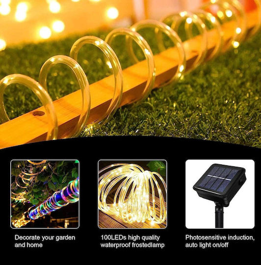 Jimacro Slrl Outdoor Solar Light Led Rope Christmas Light Tube Warm White Battery 100 Light Bulbs Programmable 12m IP65