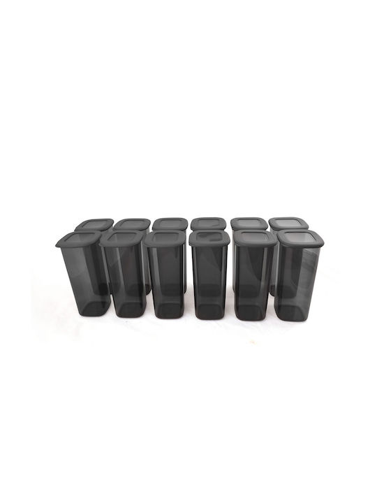 Hermia Set 12 Bucăți Casete Utilizare Generală cu Capac Ermetic Plastic Gri 1750ml 12 Bucăți