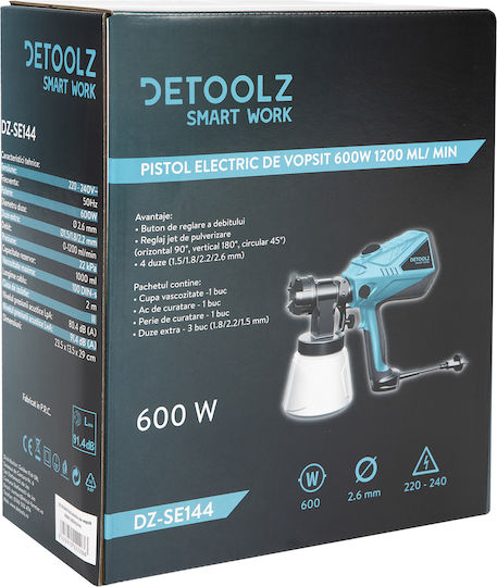 Detoolz Pistol de vopsit electric cu recipient de 1lt