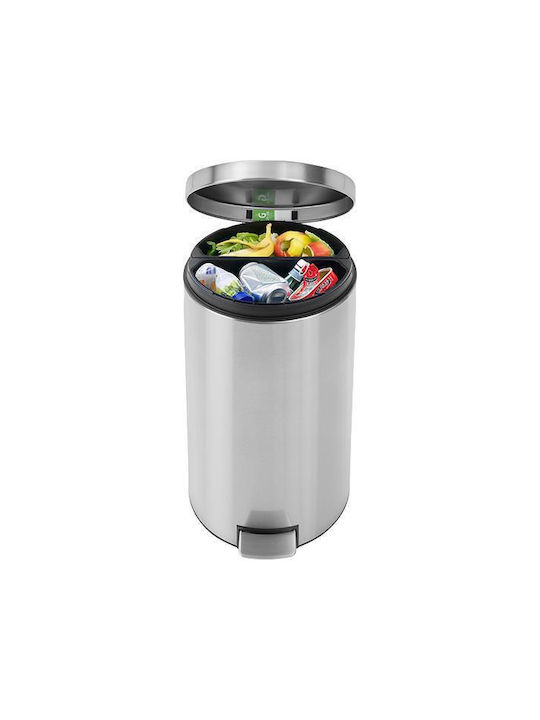 Brabantia Silent Twin Waste Bin Metallic with Pedal Silver 20cm