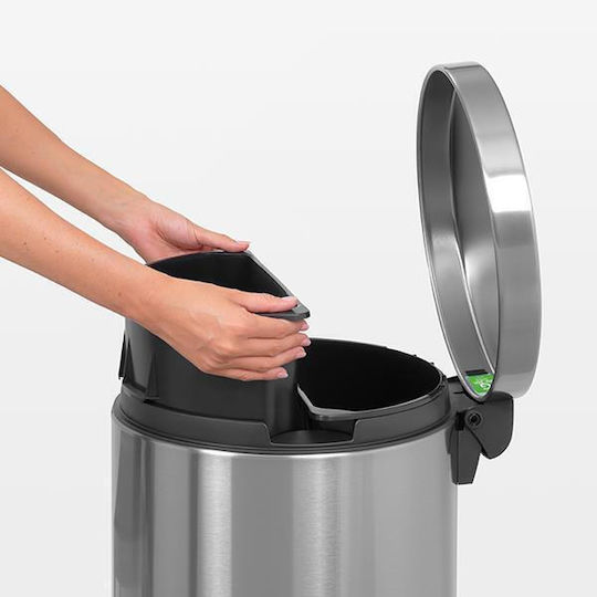 Brabantia Silent Twin Waste Bin Metallic with Pedal Silver 20cm