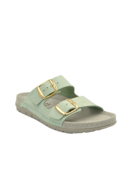 Sunny Sandals Leather Women's Flat Sandals Anatomic in Green Color