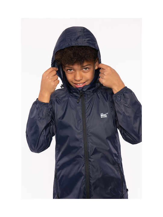 Wasserdichtes Kinder Casual Jacke Kurz mit Kapuze Dunkelblau