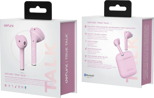 Defunc True Talk In ear Bluetooth хендсфри Слушалки с Устойчивост на Пот и Кутийка за Зареждане Розов