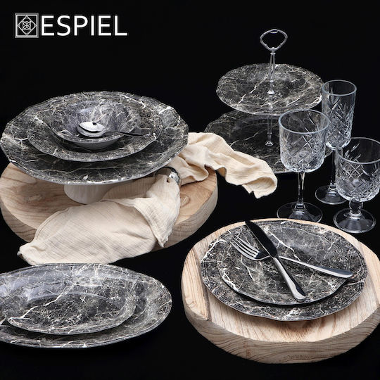 Espiel Marble Servierplatte Oval aus Porzellan Schwarz 33x33cm 2Stück