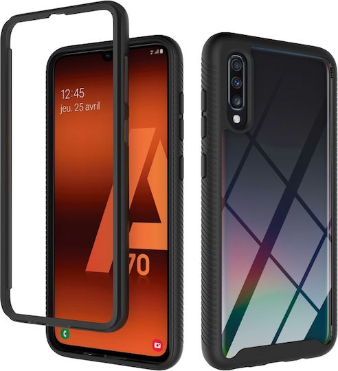 Starry Sky Solid Color Series Shockproof Umschlag Rückseite Kunststoff / Silikon Schwarz (Galaxy A70)