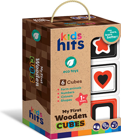 Kids Hits Educational Building Blocks with Images Made of Wood for 1+ Years 6 Pieces