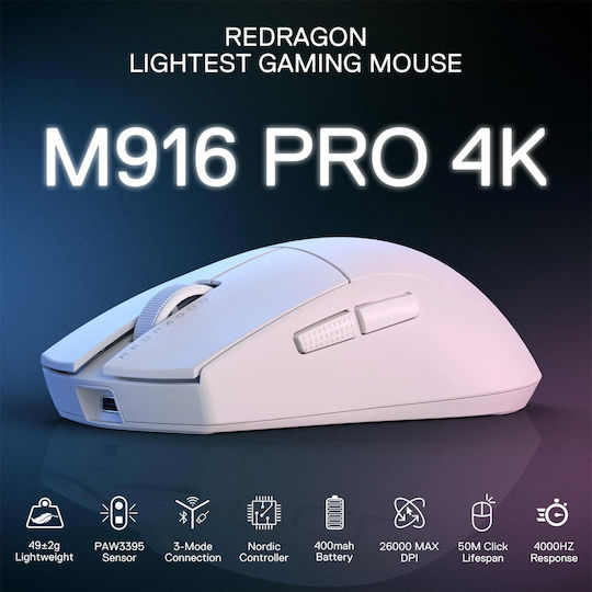 Redragon M916 PRO 4K Wireless Gaming Mouse 26000 DPI White