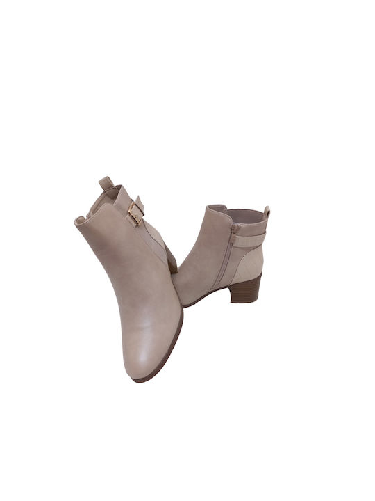 Ideal Shoes Women's Ankle Boots with Medium Heel Beige