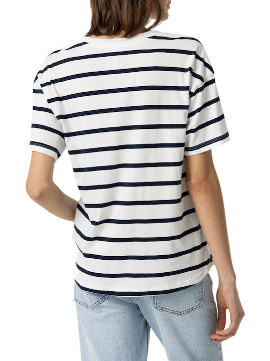 Tiffosi Γυναικείο T-shirt με V Λαιμόκοψη Ριγέ Λευκό