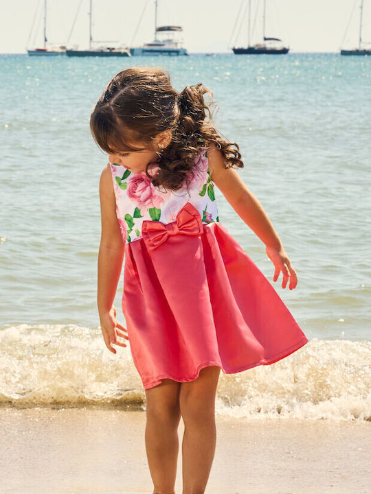 Children's Dress Sleeveless Satin Floral Sweet Coral