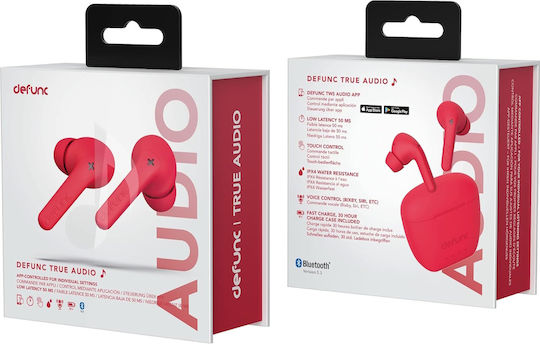 Defunc True Audio In-Ear Bluetooth-Freisprecheinrichtung Kopfhörer mit Schweißresistenz und Ladeetui Rot