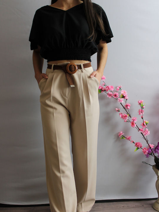 Famous Shoes Women's Fabric Trousers Beige