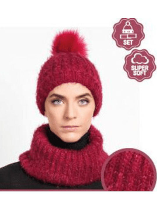 Pom Pom Beanie Frauen Beanie Gestrickt in Lila Farbe