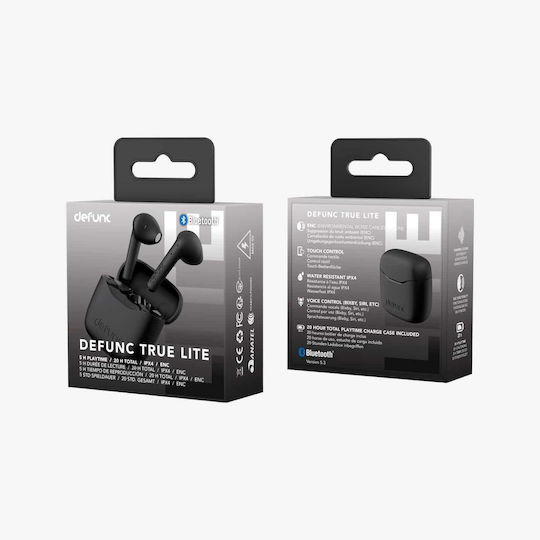 Defunc True Lite Earbud Bluetooth Handsfree Ακουστικά με Αντοχή στον Ιδρώτα και Θήκη Φόρτισης Μαύρα