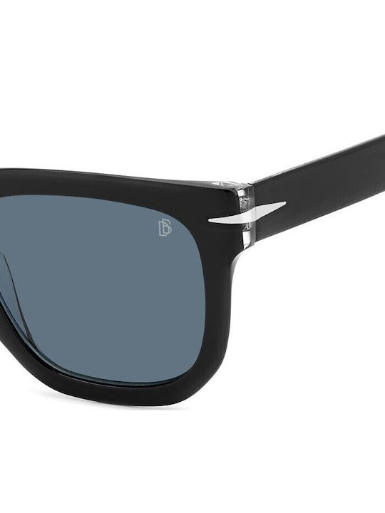 David Beckham Men's Sunglasses with Black Plastic Frame and Blue Lens DB 7118/S 7C5/KU