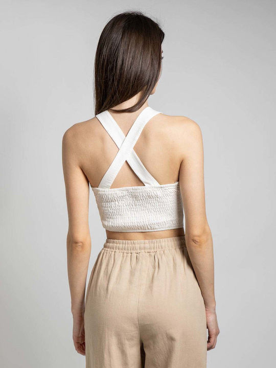 Γυναικείο Καλοκαιρινό Crop Top Αμάνικο Εκρού