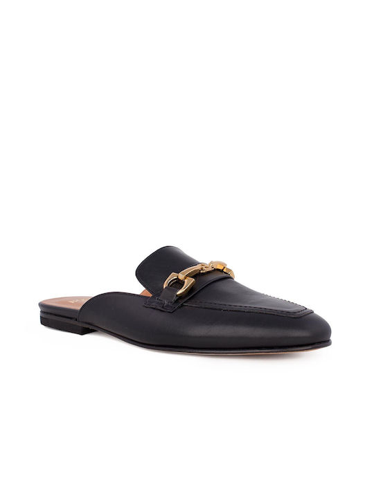 Boss Shoes Flat Δερμάτινα Mules σε Μαύρο Χρώμα