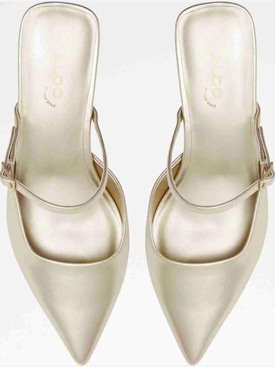Mules mit Dünn Hoch Absatz in Gold Farbe