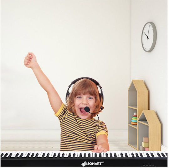 Costway Keyboard MU10098DE-DK with 88 Dynamic Keys with Headphones Black