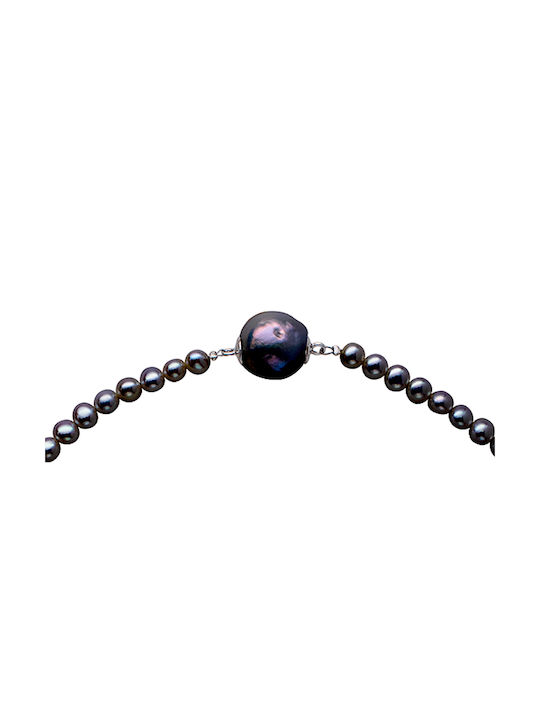 Margaritari Necklace from Steel Black with Pearls