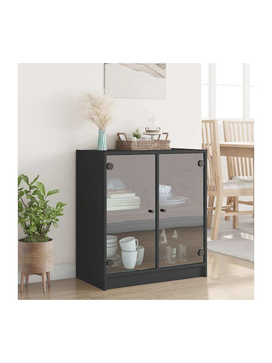 Sideboard Wooden Black Velvet-Black Metal 68x37x75.5cm