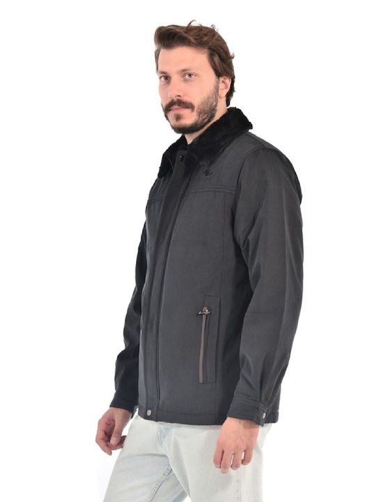 Men's jacket CASTOR with detachable fur collar anthracite color