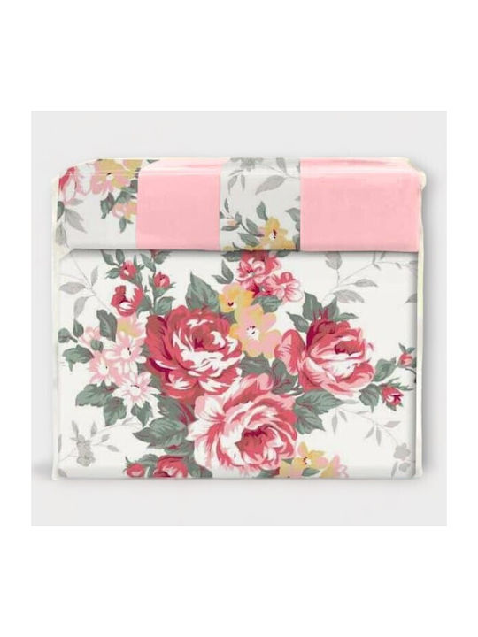 To megalo pazari Sheet Sets Semi-Double with Elastic 135x200+20cm. Rose Floral 4pcs