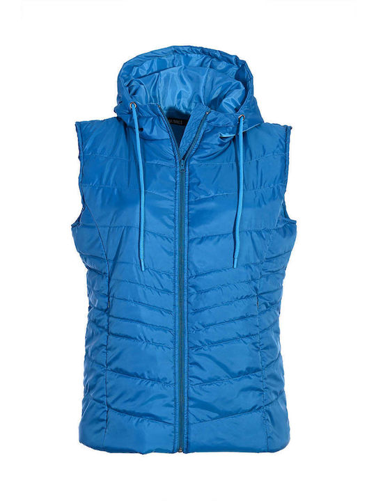 Bubble Chic Women's Short Puffer Jacket for Spring or Autumn with Hood Blue