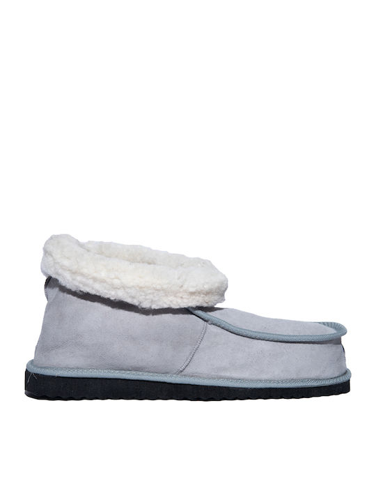 Men's Leather Printed Slippers Gray