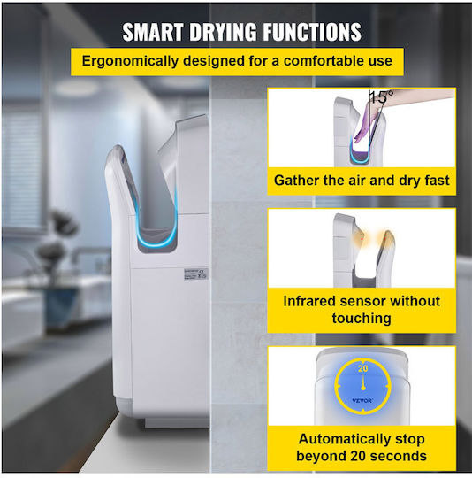 Vevor Plastic Hand Dryer with Sensor in White Colour 2kW GSJLSGSPQSBS-Z774V2