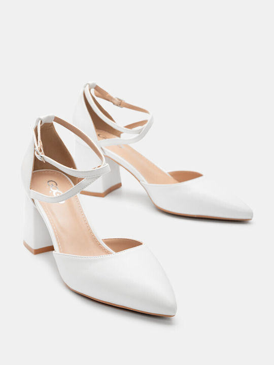 Luigi Pointed Toe White Heels with Strap