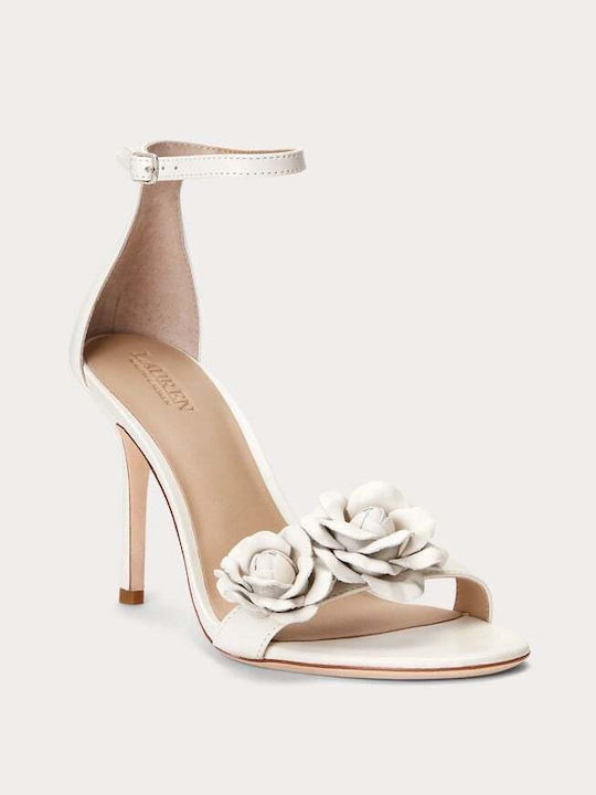 Ralph Lauren Leather Women's Sandals Beige with High Heel