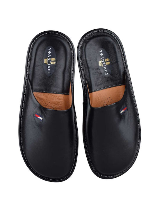 Yfantidis Men's Leather Slippers Black