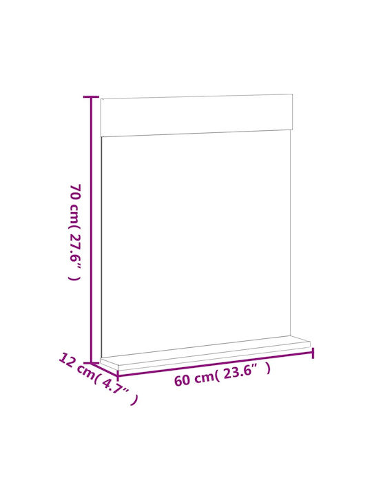 vidaXL Oglindă de Baie din Lemn Masiv cu Raft 60x12cm Negru