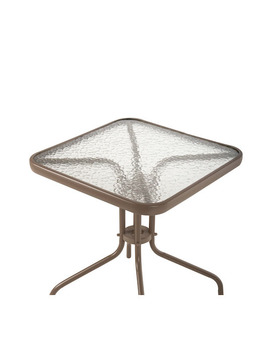 Figo Outdoor Dinner Table with Glass Surface and Metal Frame Champagne 60x60x70cm