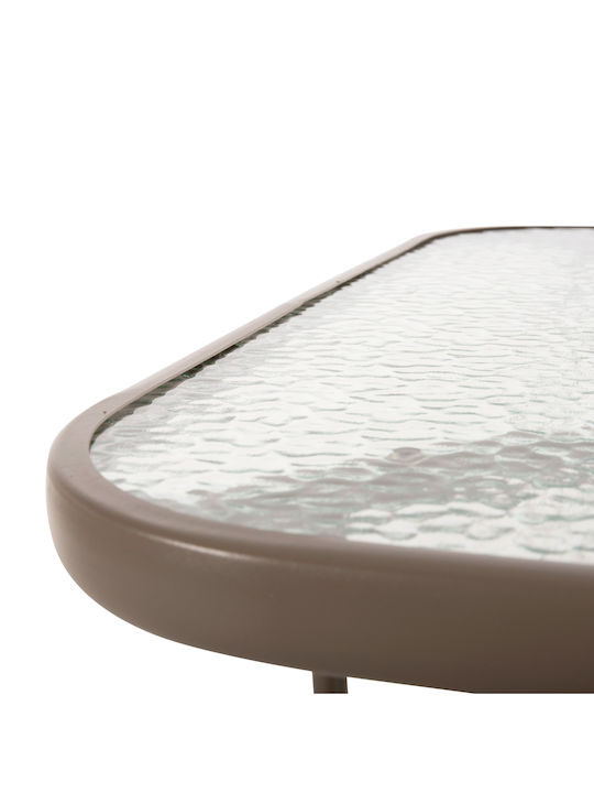 Adam Outdoor Dinner Free Standing Table with Glass Surface and Metal Frame Champagne 120x70x71cm